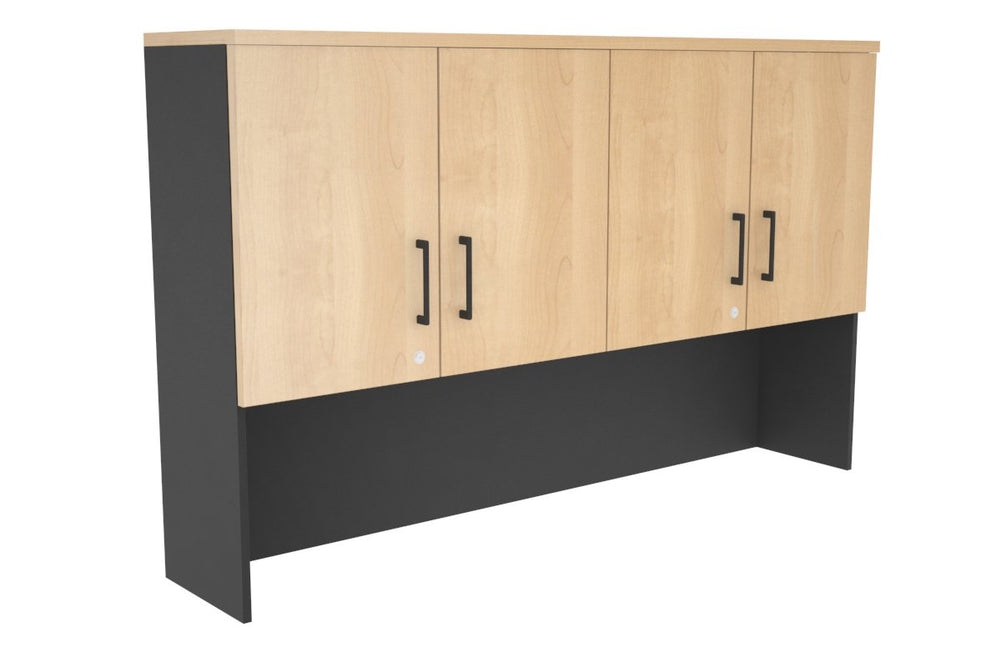 Open Hutch with Shelves with Small Doors [1600W x 1120H x 350D]-Black maple black handle