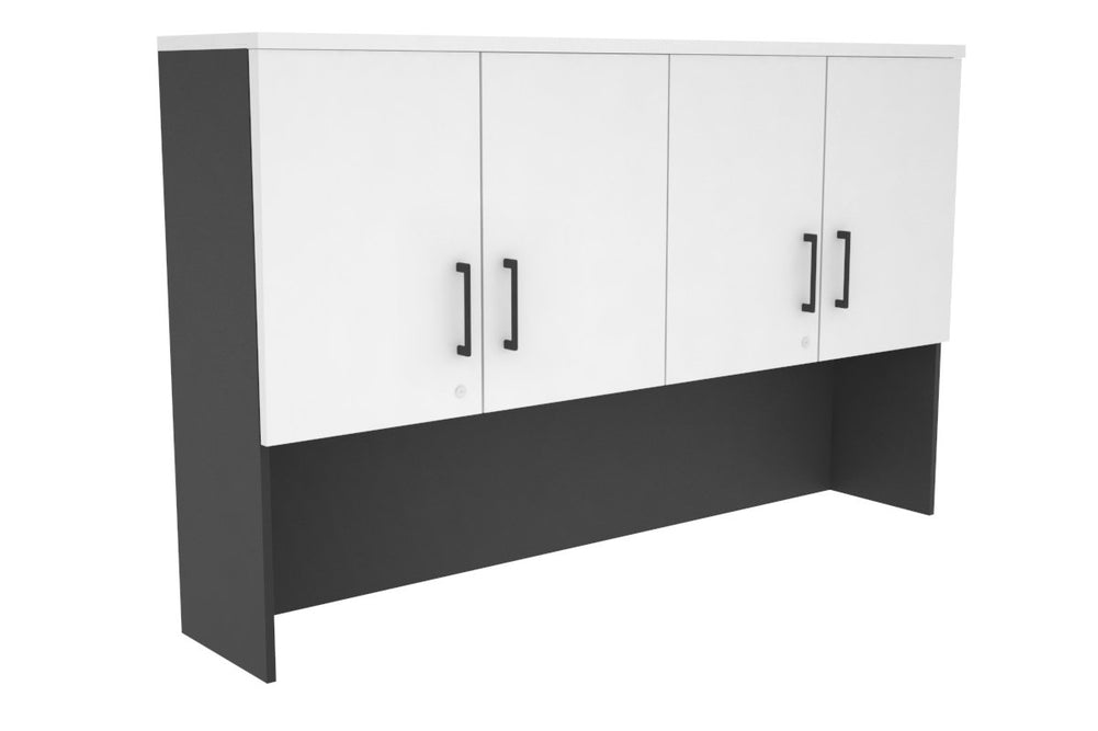 Open Hutch with Shelves with Small Doors [1600W x 1120H x 350D]-Black white black handle