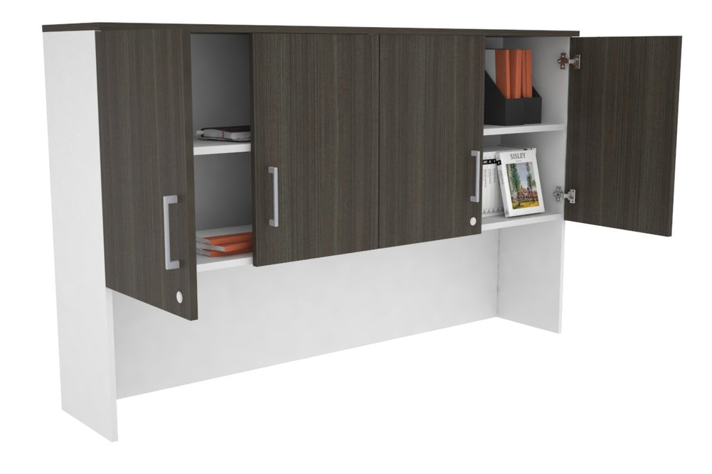 Open Hutch with Shelves with Small Doors [1600W x 1120H x 350D]-Black dark oak black handle