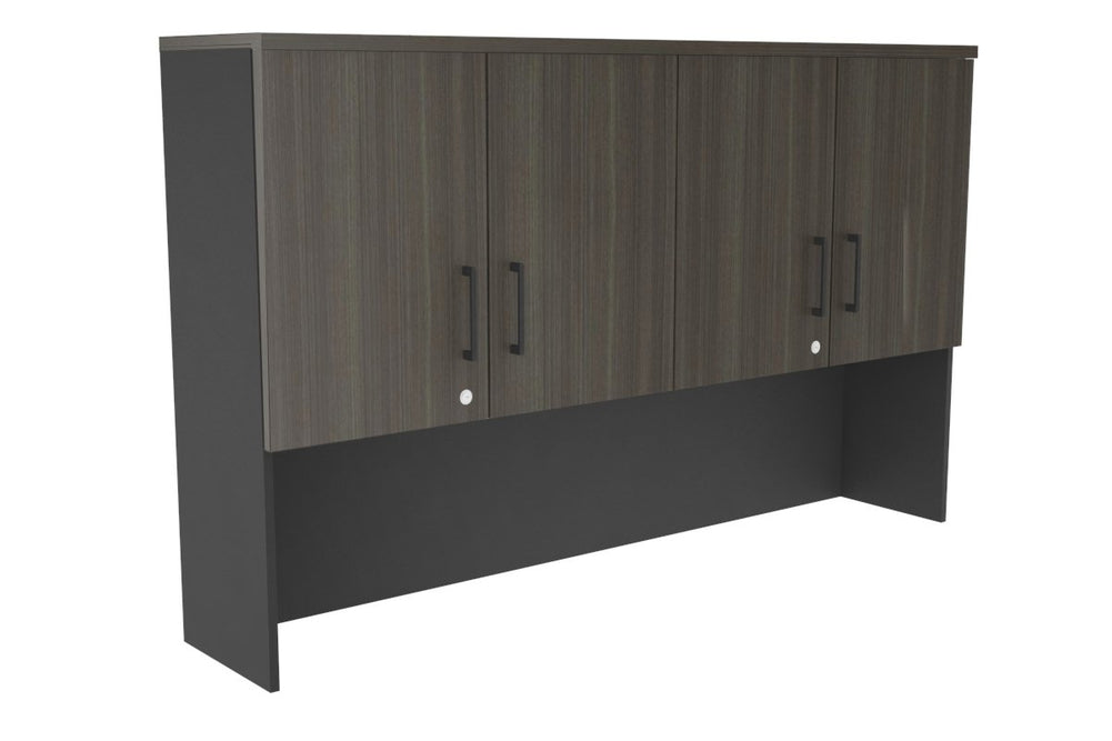 Open Hutch with Shelves with Small Doors [1600W x 1120H x 350D]-Black dark oak black handle