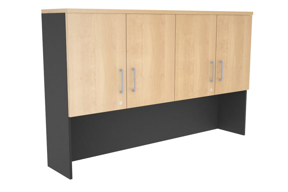 Open Hutch with Shelves with Small Doors [1600W x 1120H x 350D]-Black maple silver handle