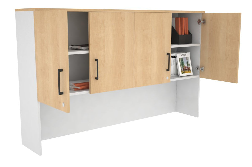 Open Hutch with Shelves with Small Doors [1600W x 1120H x 350D]-Black dark oak black handle