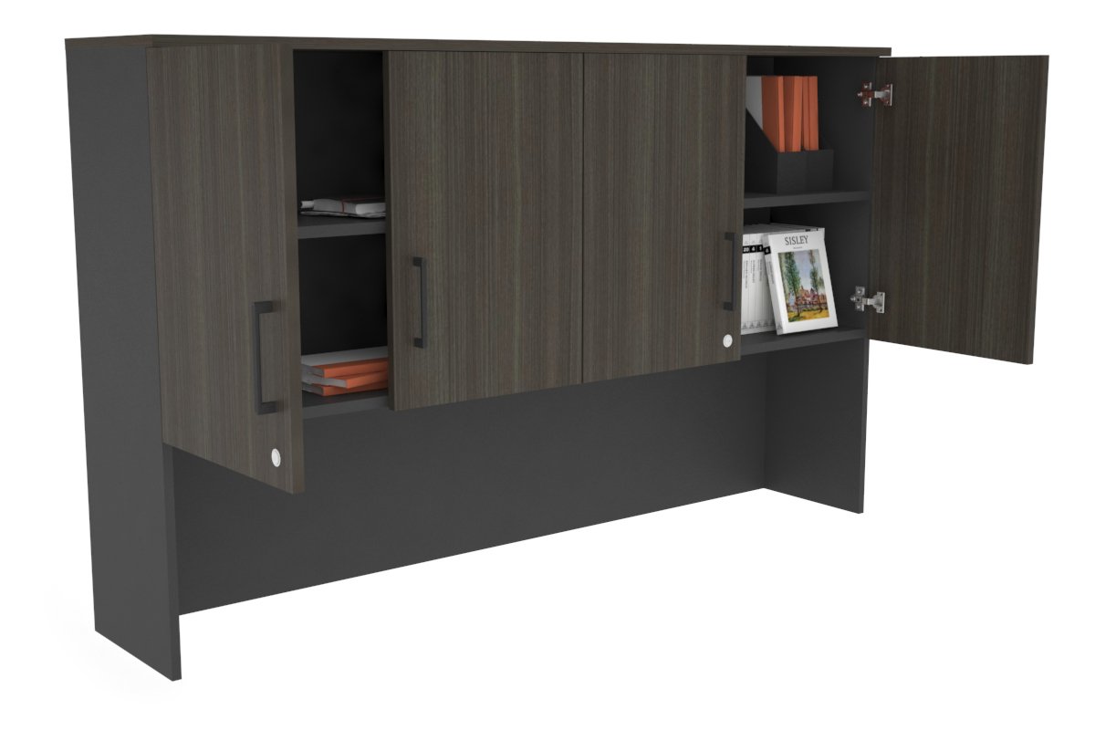 Open Hutch with Shelves with Small Doors [1600W x 1120H x 350D]-Black dark oak black handle
