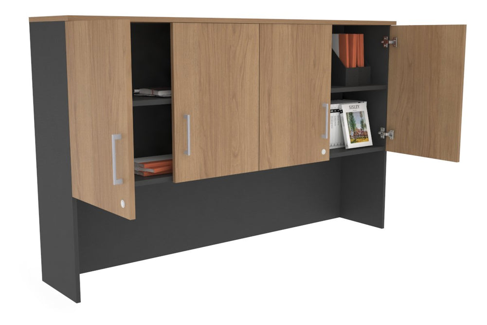 Open Hutch with Shelves with Small Doors [1600W x 1120H x 350D]-Black dark oak black handle