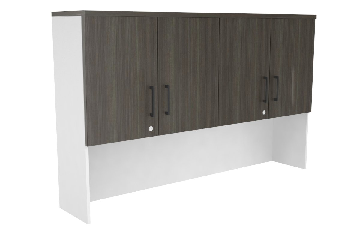 Open Hutch with Shelves with Small Doors [1600W x 1120H x 350D]-White dark oak black handle