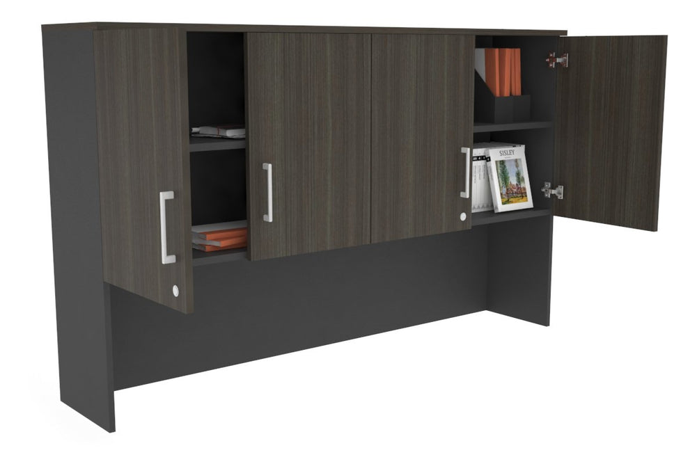 Open Hutch with Shelves with Small Doors [1600W x 1120H x 350D]-Black dark oak black handle
