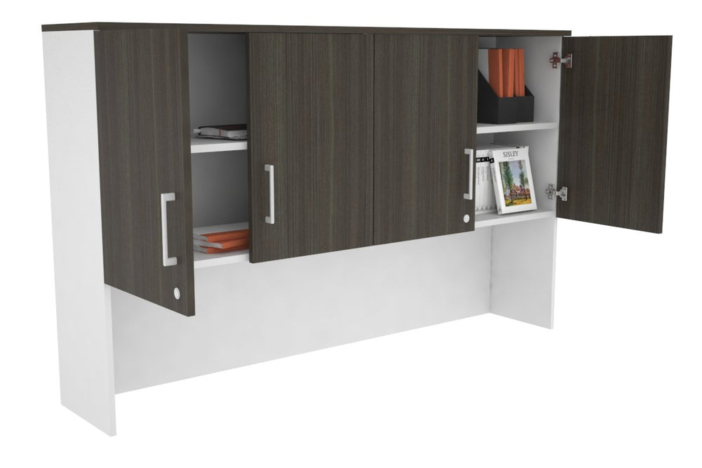 Open Hutch with Shelves with Small Doors [1600W x 1120H x 350D]-Black dark oak black handle