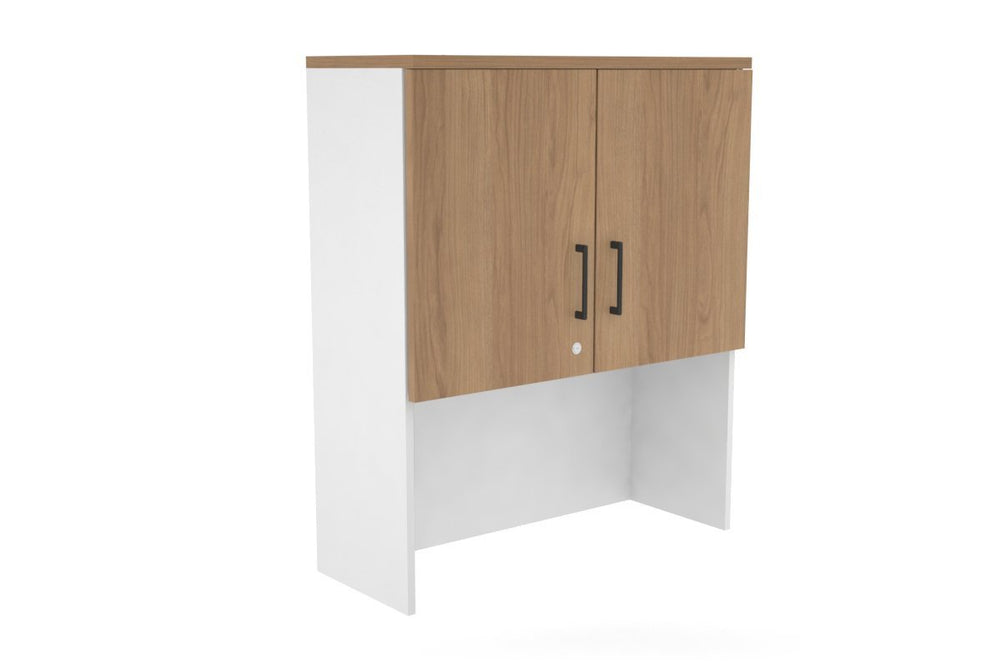 Open Hutch with Shelves with Small Doors [800W x 1120H x 350D]-White salvage oak black handle
