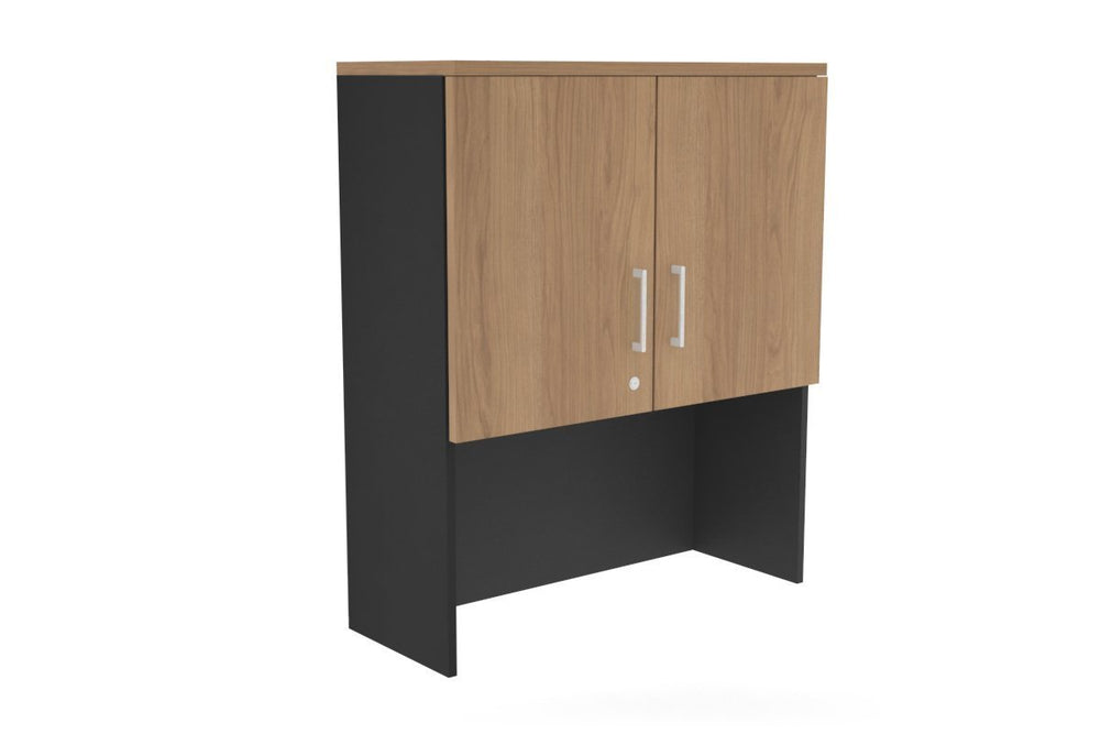 Open Hutch with Shelves with Small Doors [800W x 1120H x 350D]-Black salvage oak white handle