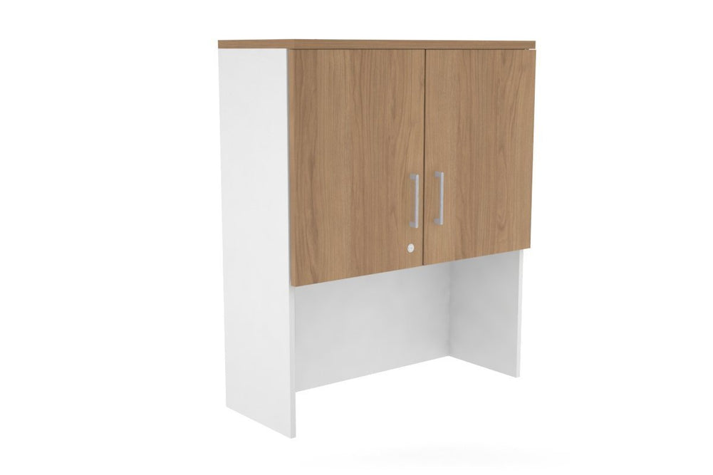 Open Hutch with Shelves with Small Doors [800W x 1120H x 350D]-White salvage oak silver handle
