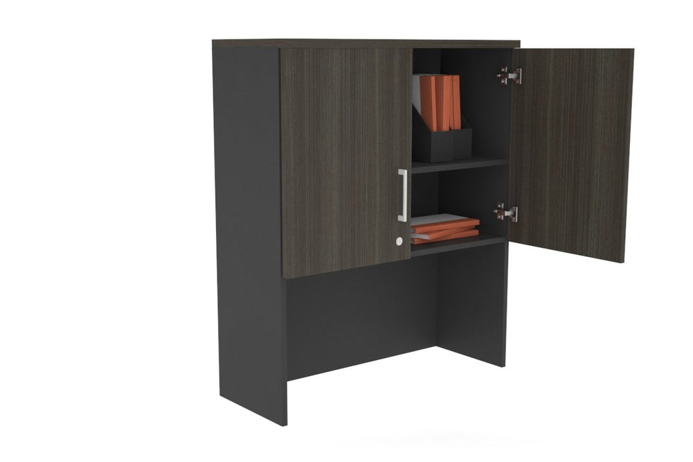 Open Hutch with Shelves with Small Doors [800W x 1120H x 350D]-Black dark oak black handle