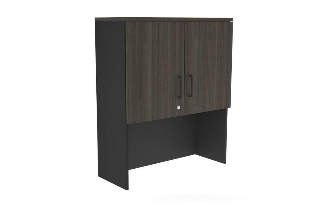 Open Hutch with Shelves with Small Doors [800W x 1120H x 350D]-Black dark oak black handle