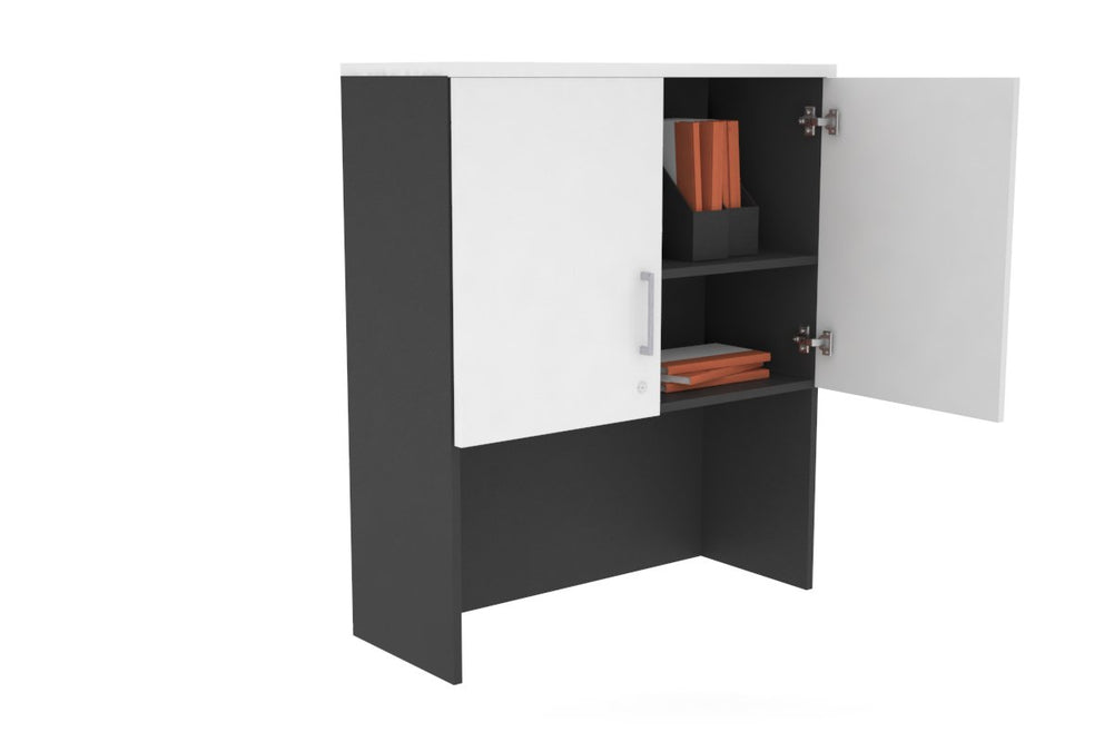 Open Hutch with Shelves with Small Doors [800W x 1120H x 350D]-Black dark oak black handle