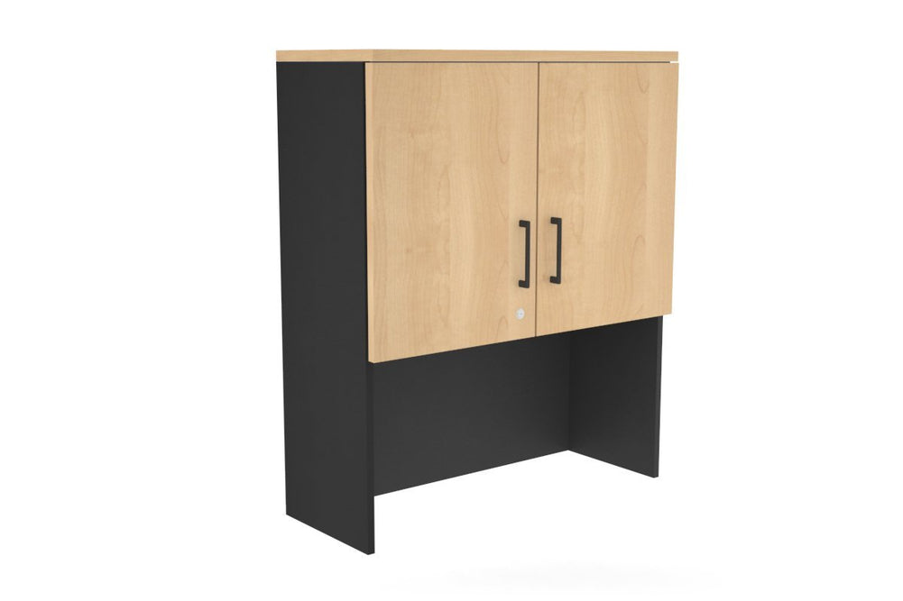 Open Hutch with Shelves with Small Doors [800W x 1120H x 350D]-Black maple black handle