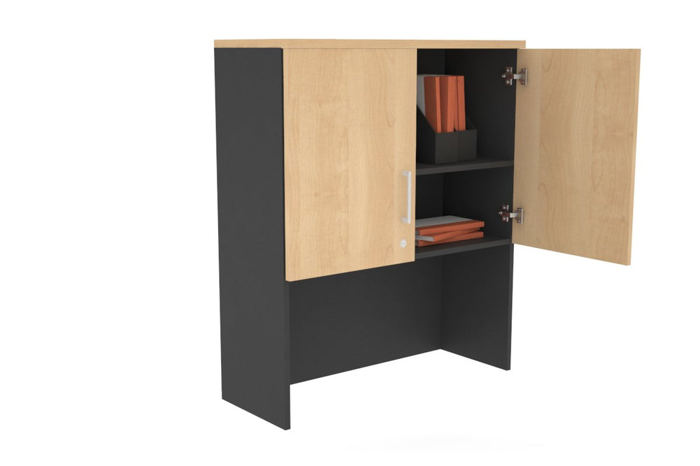 Open Hutch with Shelves with Small Doors [800W x 1120H x 350D]-Black dark oak black handle