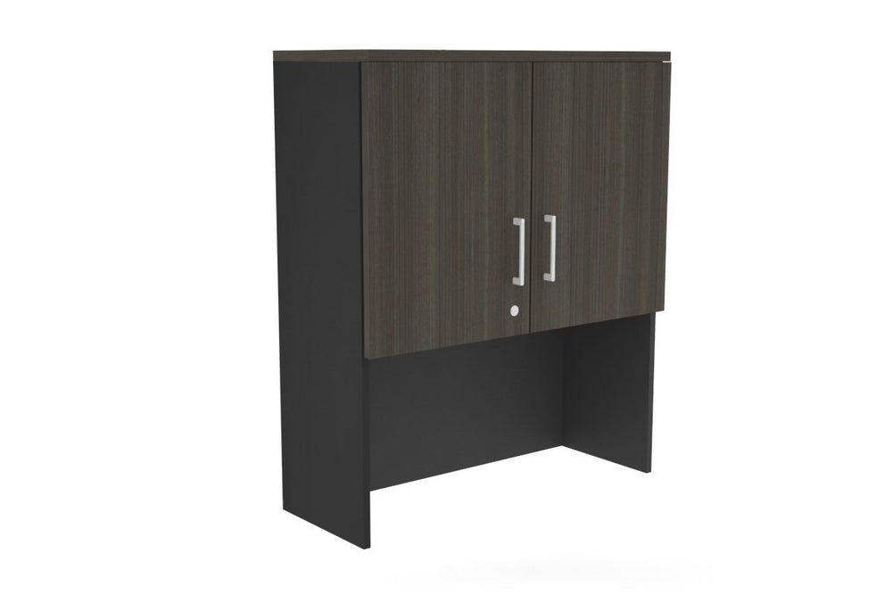 Open Hutch with Shelves with Small Doors [800W x 1120H x 350D]-Black dark oak white handle