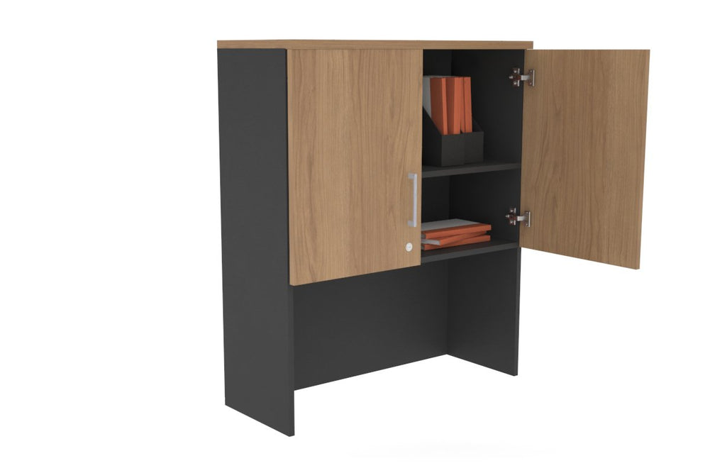 Open Hutch with Shelves with Small Doors [800W x 1120H x 350D]-Black dark oak black handle