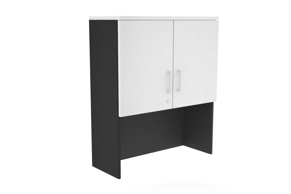 Open Hutch with Shelves with Small Doors [800W x 1120H x 350D]-Black white white handle