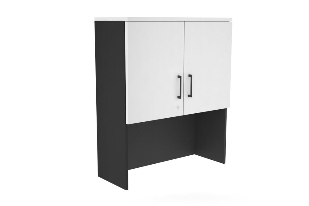 Open Hutch with Shelves with Small Doors [800W x 1120H x 350D]-Black white black handle