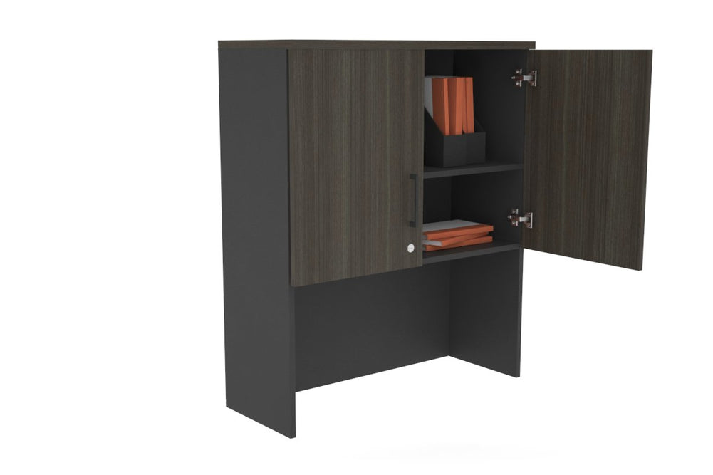 Open Hutch with Shelves with Small Doors [800W x 1120H x 350D]-Black dark oak black handle