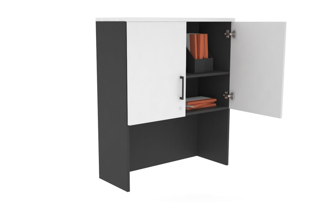 Open Hutch with Shelves with Small Doors [800W x 1120H x 350D]-Black dark oak black handle