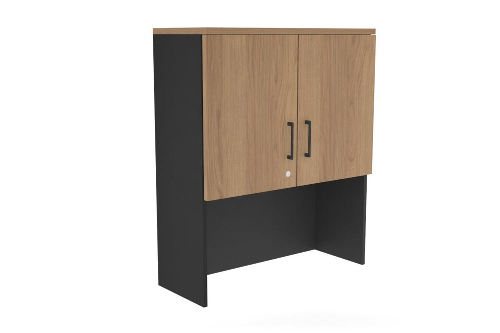 Open Hutch with Shelves with Small Doors [800W x 1120H x 350D]-Black salvage oak black handle