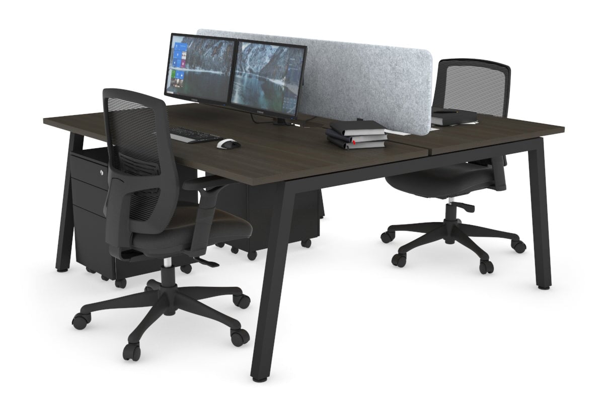 Quadro 2 Person Office Workstations [1200L x 700W] Jasonl black leg dark oak light grey echo panel (400H x 1200W)