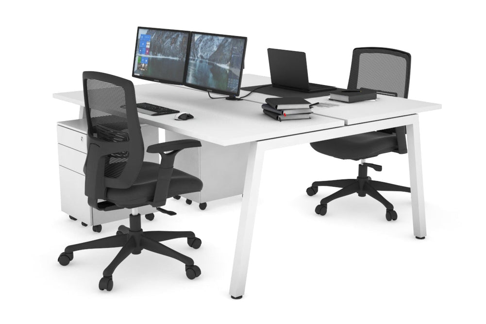 Quadro 2 Person Office Workstation [1200L x 700W]-white leg white none