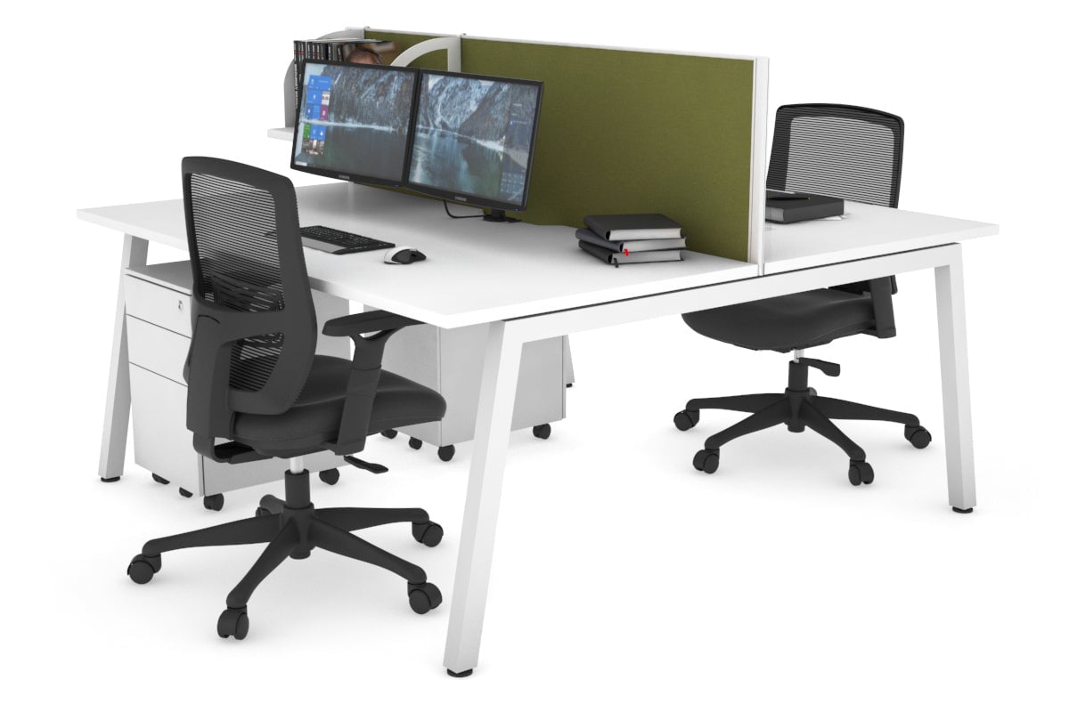 Quadro 2 Person Office Workstations [1200L x 700W] Jasonl white leg white green moss (500H x 1200W)