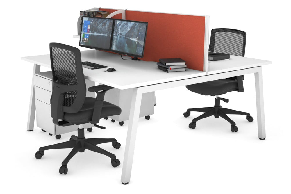 Quadro 2 Person Office Workstation [1200L x 800W with Cable Scallop]-white leg white orange squash (500H x 1200W)