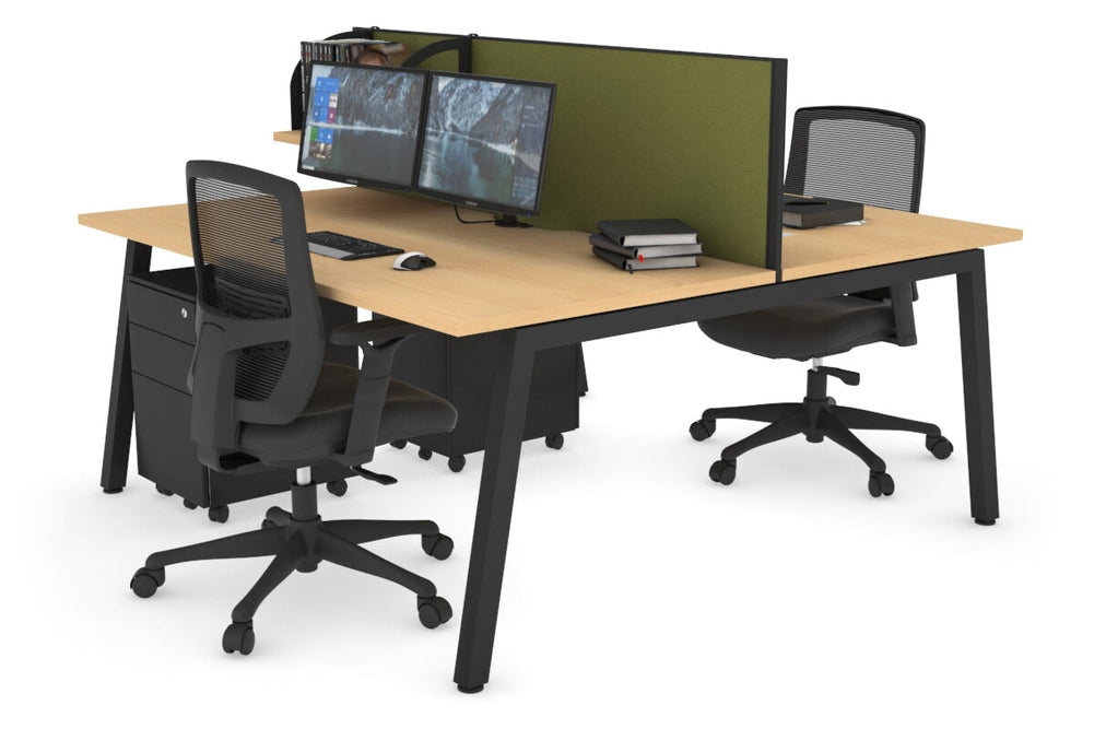 Quadro 2 Person Office Workstation [1200L x 800W with Cable Scallop]-black leg maple green moss (500H x 1200W)