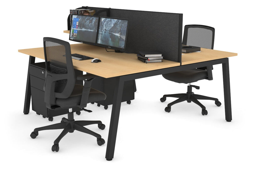 Quadro 2 Person Office Workstation [1200L x 800W with Cable Scallop]-black leg maple moody charcoal (500H x 1200W)