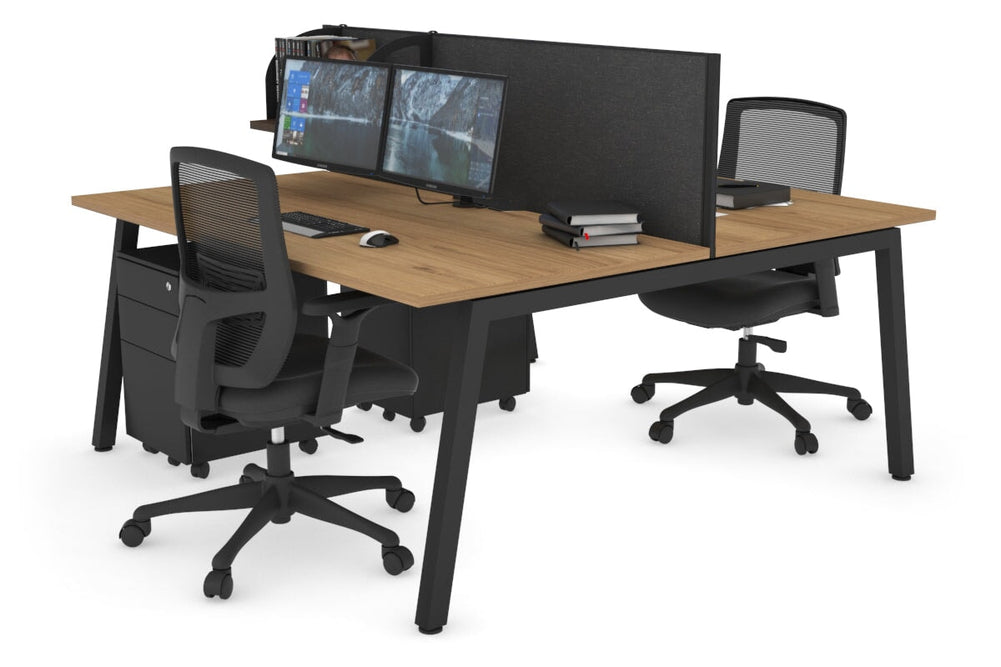 Quadro 2 Person Office Workstation [1200L x 800W with Cable Scallop]-black leg salvage oak moody charcoal (500H x 1200W)