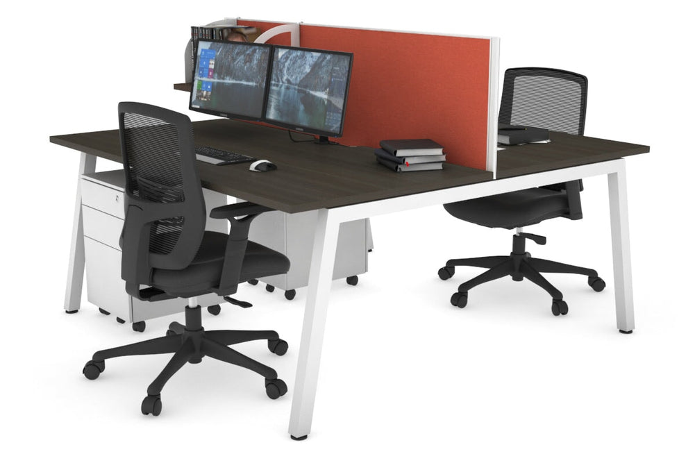 Quadro 2 Person Office Workstation [1200L x 800W with Cable Scallop]-white leg dark oak orange squash (500H x 1200W)