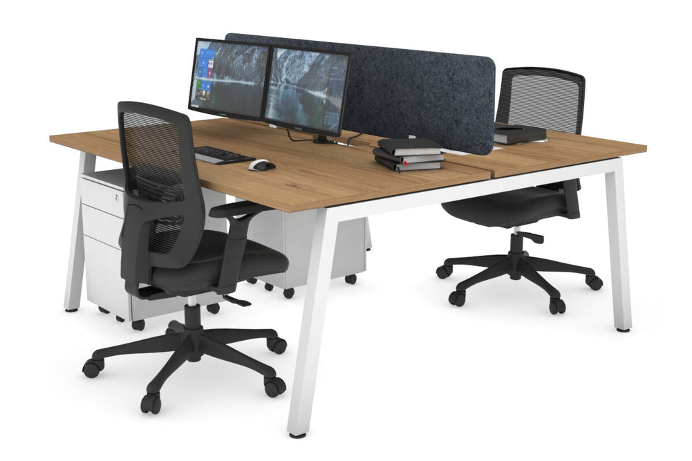Quadro 2 Person Office Workstation [1200L x 800W with Cable Scallop]-white leg salvage oak dark grey acoustic panel (400H x 1200W)