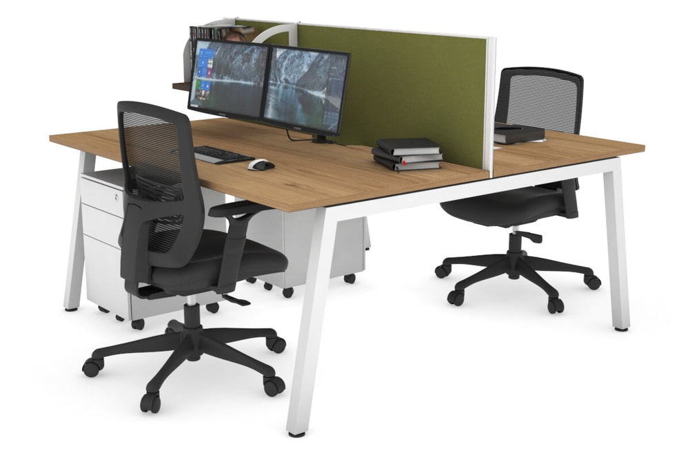 Quadro 2 Person Office Workstation [1200L x 800W with Cable Scallop]-white leg salvage oak green moss (500H x 1200W)