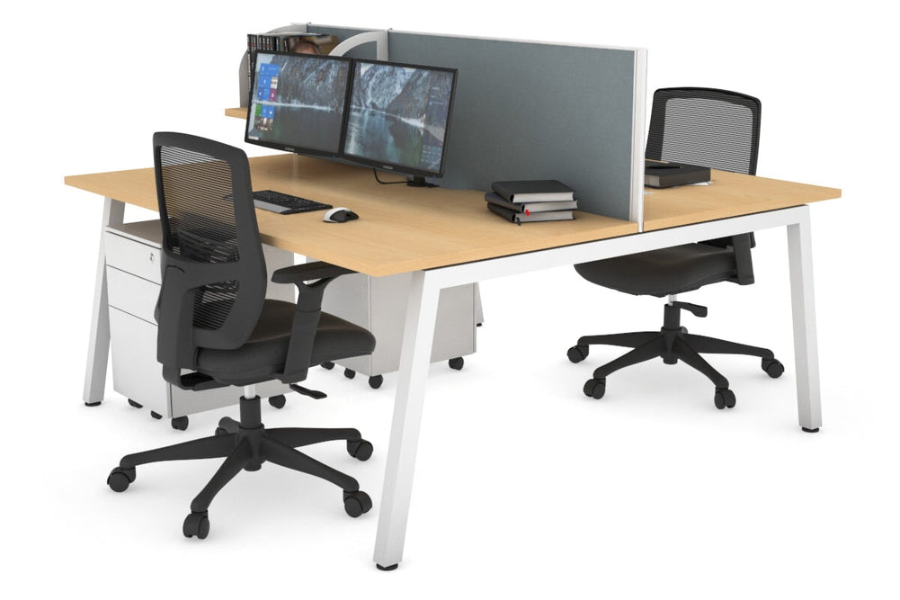 Quadro 2 Person Office Workstation [1200L x 800W with Cable Scallop]-white leg maple cool grey (500H x 1200W)