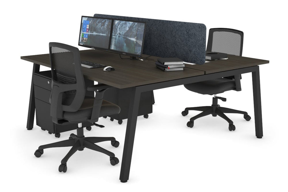 Quadro 2 Person Office Workstation [1200L x 800W with Cable Scallop]-black leg dark oak dark grey acoustic panel (400H x 1200W)