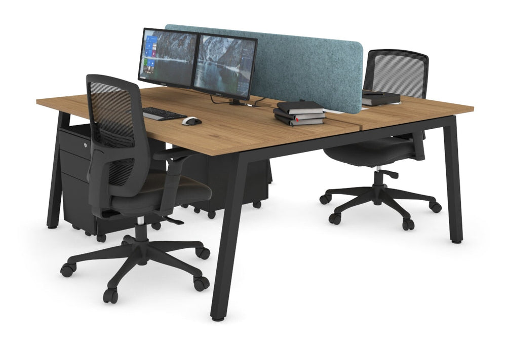 Quadro 2 Person Office Workstation [1200L x 800W with Cable Scallop]-black leg salvage oak blue acoustic panel (400H x 1200W)