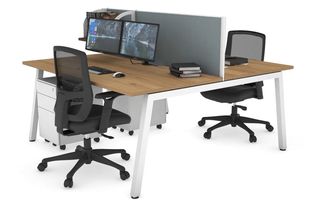Quadro 2 Person Office Workstation [1200L x 800W with Cable Scallop]-white leg salvage oak cool grey (500H x 1200W)