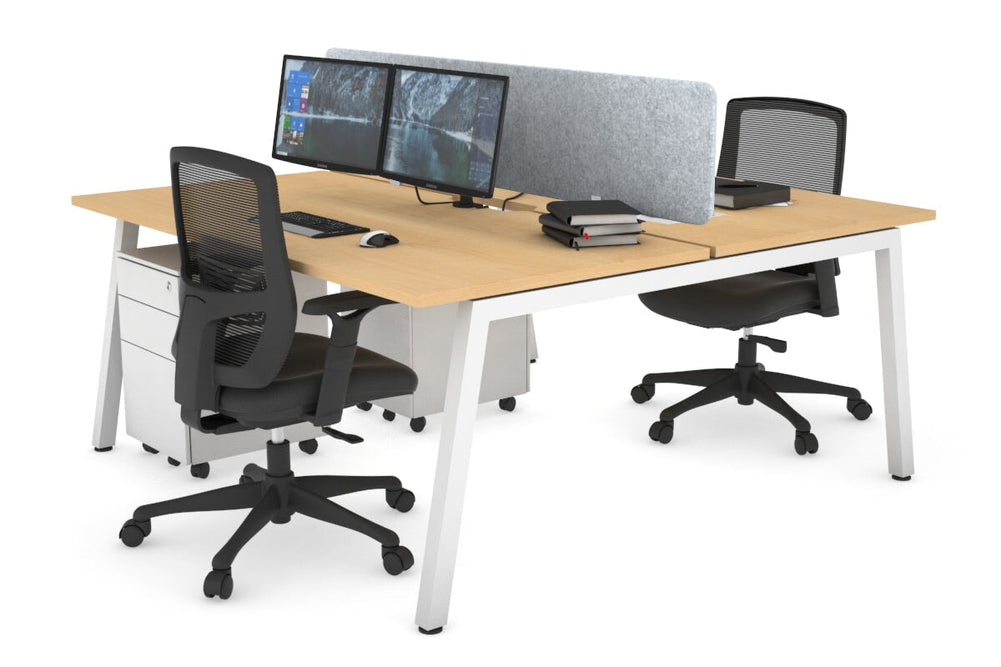 Quadro 2 Person Office Workstation [1200L x 800W with Cable Scallop]-white leg maple light grey acoustic panel (400H x 1200W)