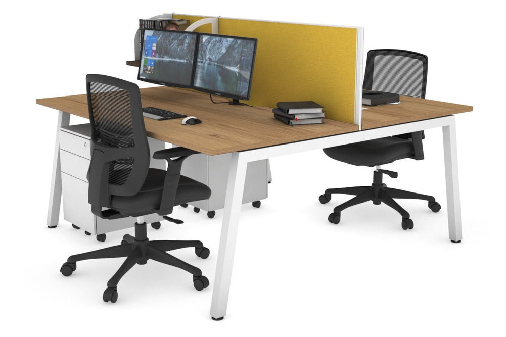 Quadro 2 Person Office Workstation [1200L x 800W with Cable Scallop]-white leg salvage oak mustard yellow (500H x 1200W)