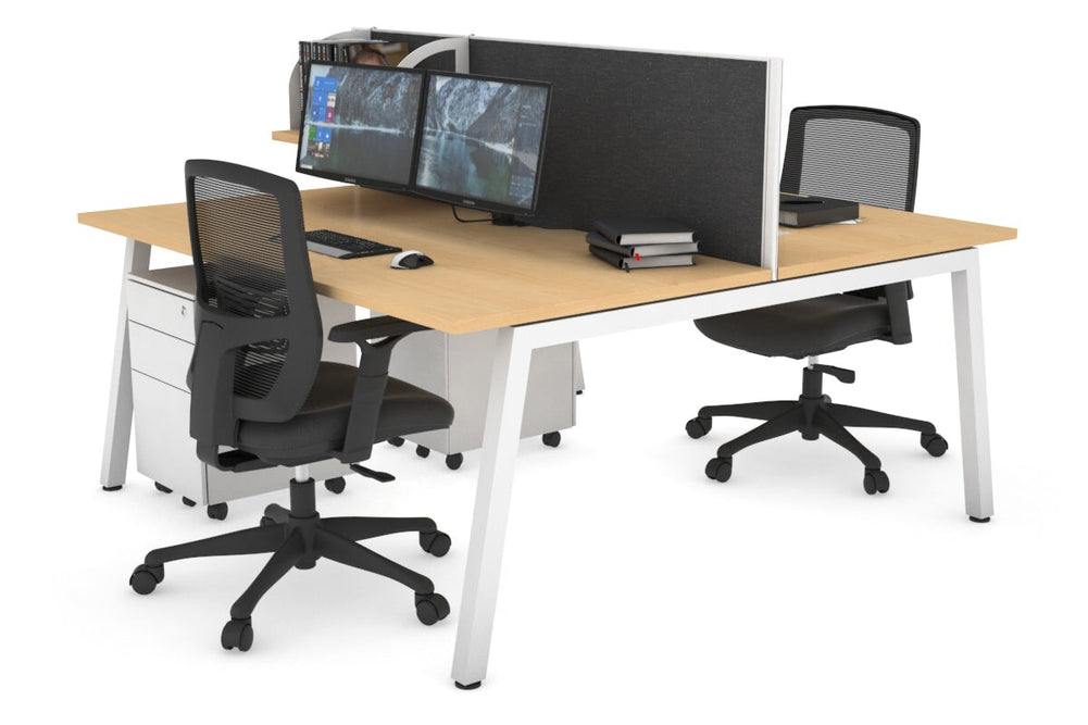 Quadro 2 Person Office Workstation [1200L x 800W with Cable Scallop]-white leg maple moody charcoal (500H x 1200W)