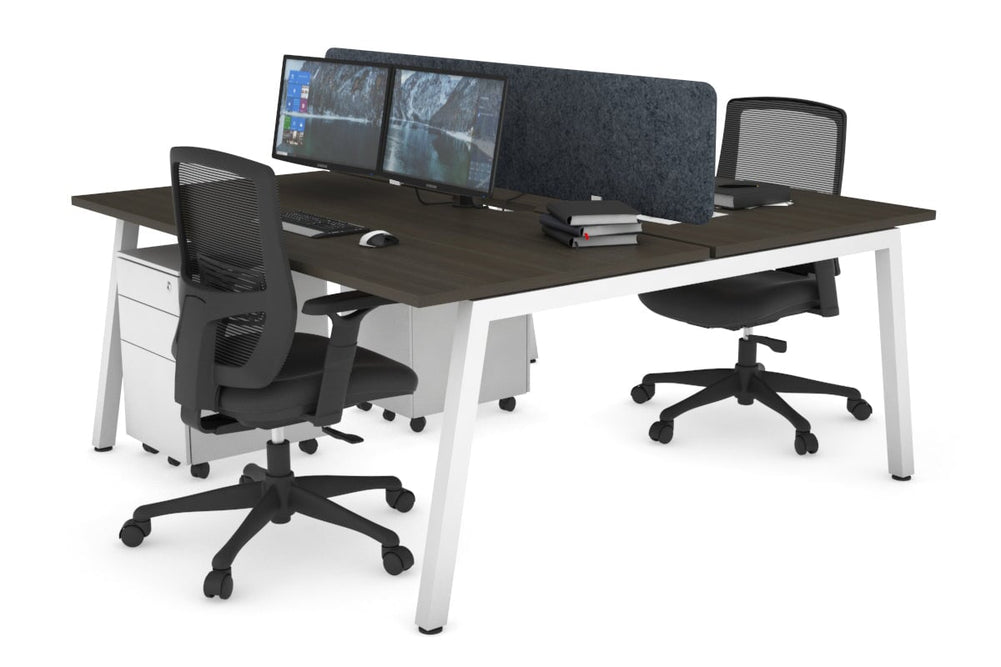Quadro 2 Person Office Workstation [1200L x 800W with Cable Scallop]-white leg dark oak dark grey acoustic panel (400H x 1200W)
