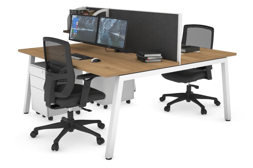 Quadro 2 Person Office Workstation [1200L x 800W with Cable Scallop]-white leg salvage oak moody charcoal (500H x 1200W)