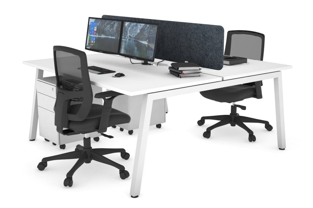 Quadro 2 Person Office Workstation [1200L x 800W with Cable Scallop]-white leg white dark grey acoustic panel (400H x 1200W)