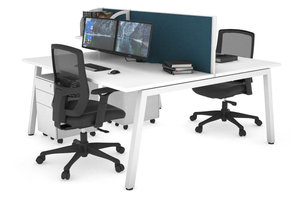 Quadro 2 Person Office Workstation [1200L x 800W with Cable Scallop]-white leg white deep blue (500H x 1200W)
