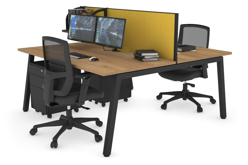 Quadro 2 Person Office Workstation [1200L x 800W with Cable Scallop]-black leg salvage oak mustard yellow (500H x 1200W)