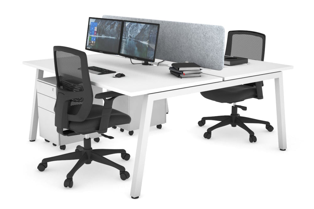 Quadro 2 Person Office Workstation [1200L x 800W with Cable Scallop]-white leg white light grey acoustic panel (400H x 1200W)