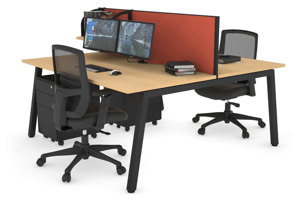Quadro 2 Person Office Workstation [1200L x 800W with Cable Scallop]-black leg maple orange squash (500H x 1200W)